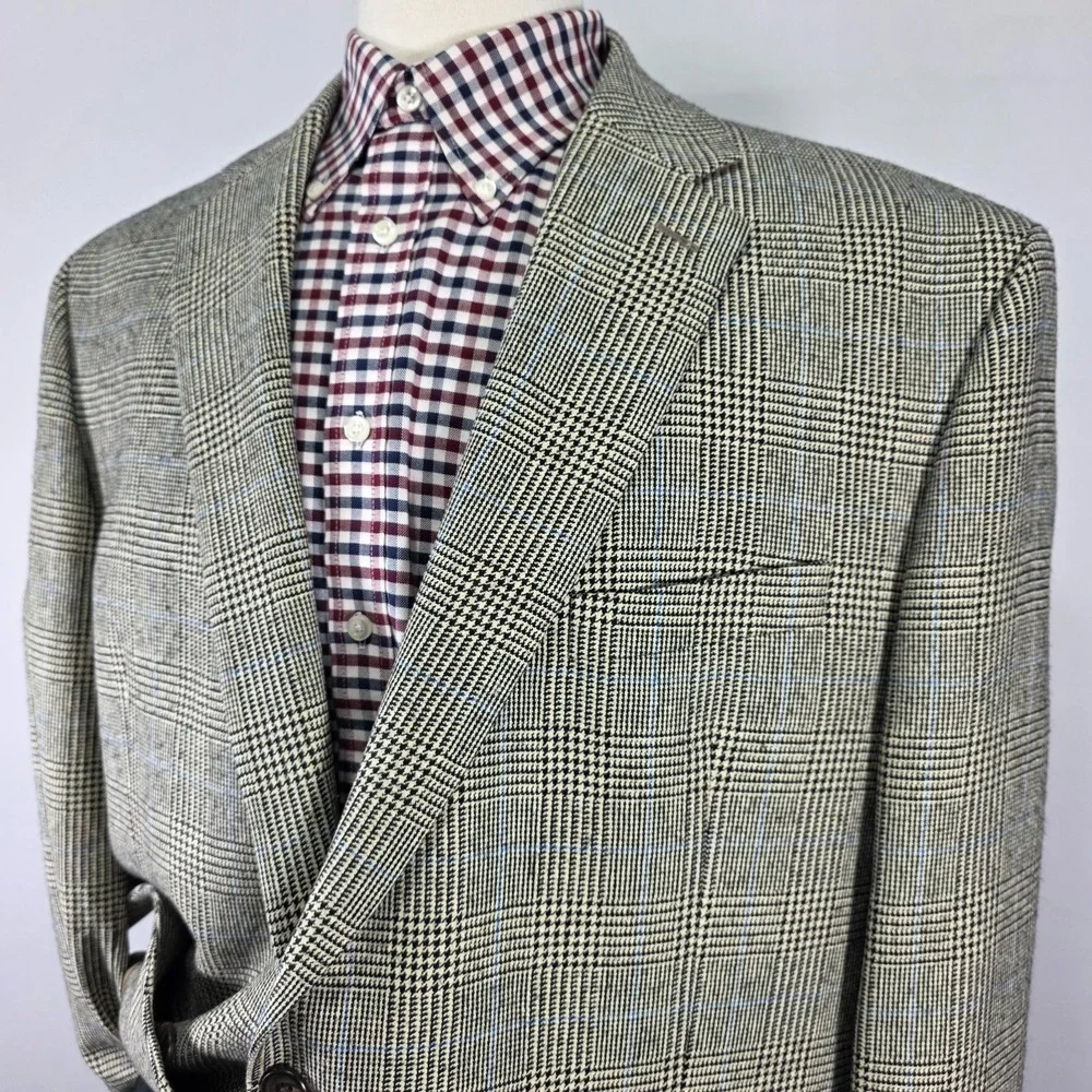 Lauren Ralph Lauren Men's Sport Coat Blazer Two Button Beige Plaid Silk Wool 48R